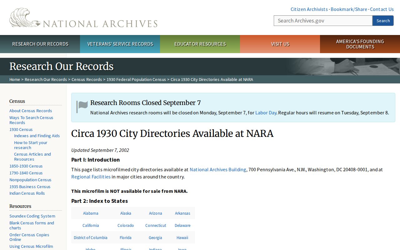 Dunbar city directories listed in the National Archives 1928 and 1930 collection